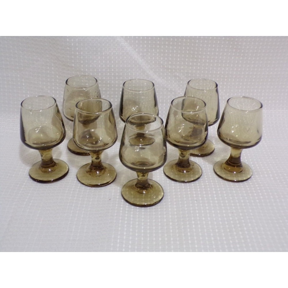 Libbey Tawny Accent Smoke Brown Set of 8 Danity‎ Drinking Glasses Stemmed 2oz